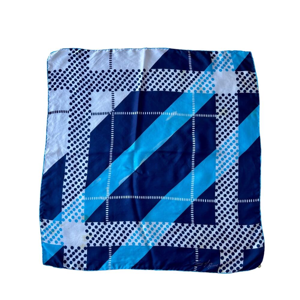 Vintage Blue & White Abstract Print Pure Silk Scarf Terry of Rome 30" AS IS